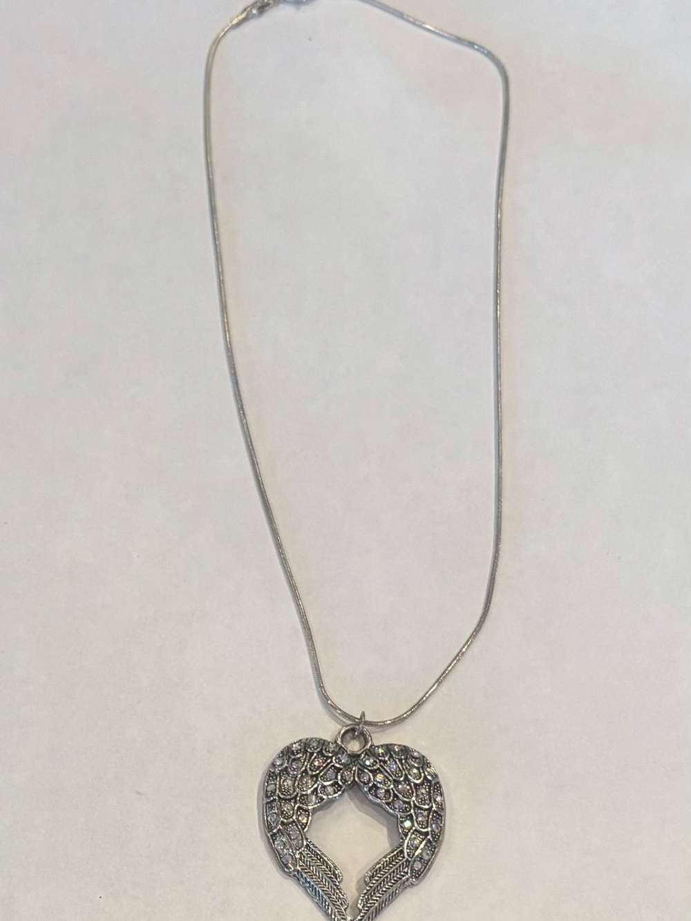 Silver Angel Wing Heart Pendant Necklace - Women's Jewelry